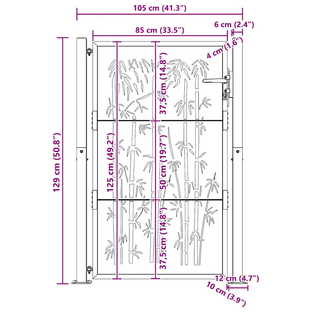 Gartentor 100x75 cm Cortenstahl Bambus-Design
