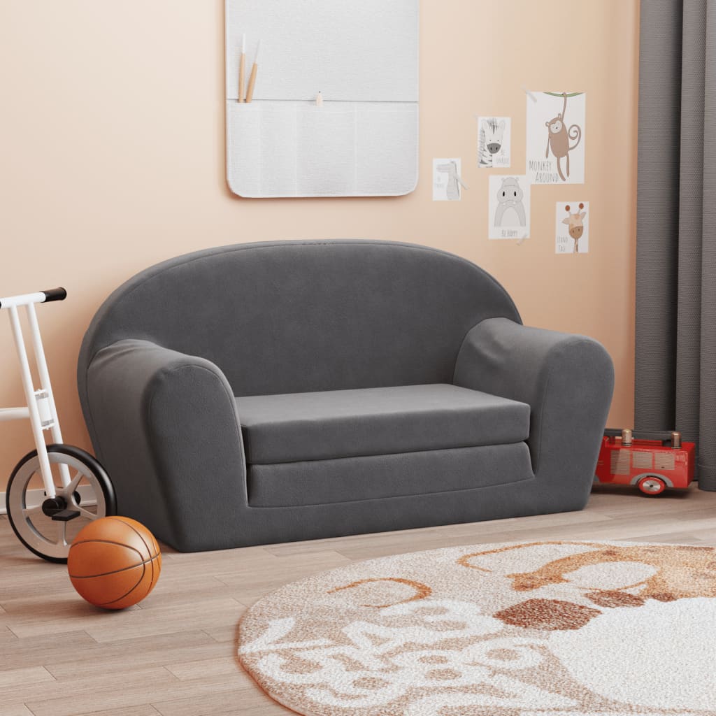 Kindersofa Hellgrau mit Sternen Weich Plüsch