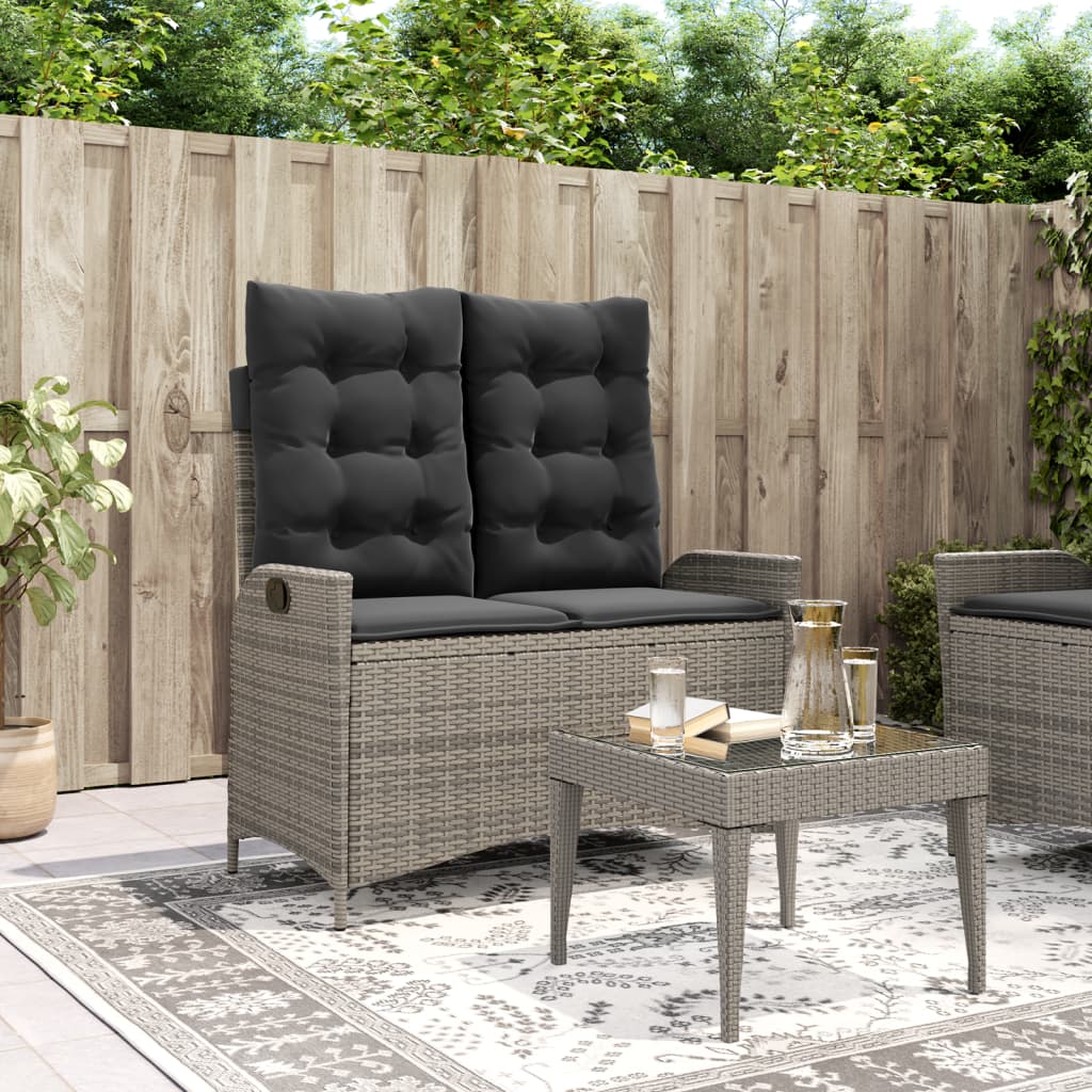 Gartenbank Verstellbar mit Kissen Schwarz Poly Rattan