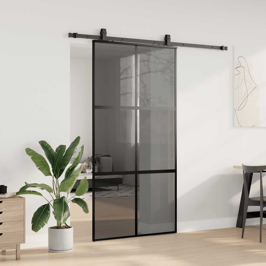 Schiebetür mit Beschlag Schwarz 76x205 cm Hartglas