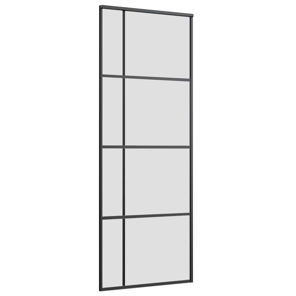 Schiebetür mit Beschlag Schwarz 76x205 cm ESG-Glas