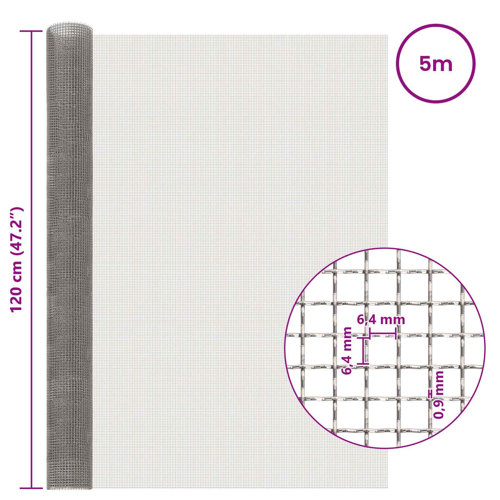 Mesh Bildschirm 20 x 500 cm 20 Mesh Edelstahl 201 Silber