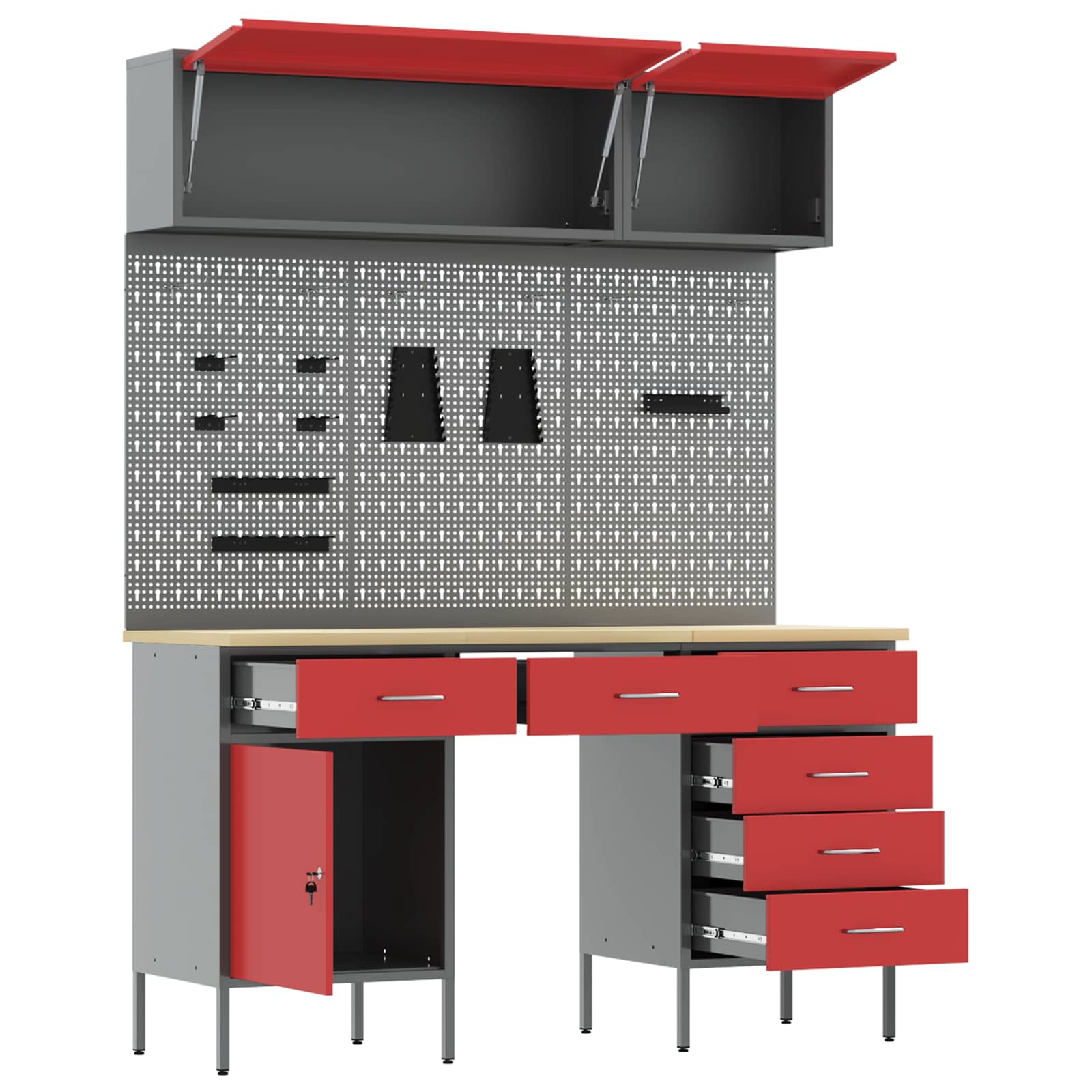 Arbeitsschrankset mit Schubladen mit Regal 8 pcs Grau