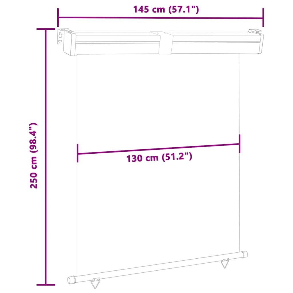 Balkon Seitenmarkise 60 x 250 cm 100% Polyester Eisen Stahl