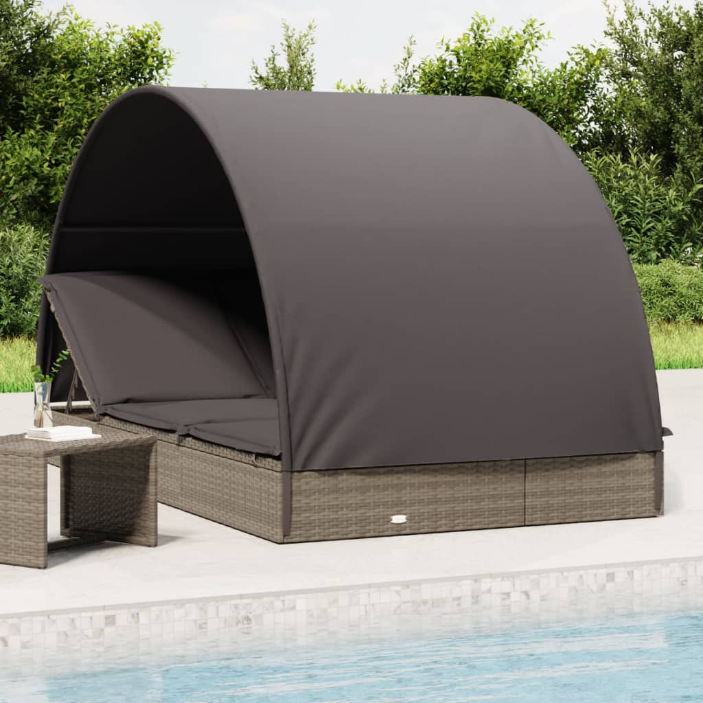 2-Personen-Sonnenliege mit Dach Braun 211x112x140 Poly Rattan