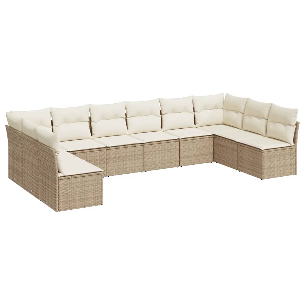 10-tlg. Garten-Sofagarnitur mit Kissen Schwarz Poly Rattan
