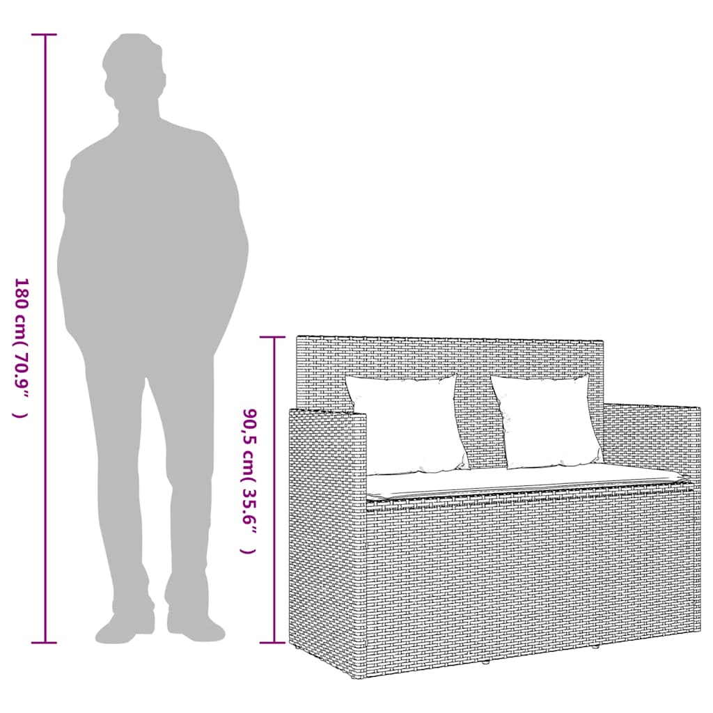 Gartenbank mit Kissen Schwarz Poly Rattan