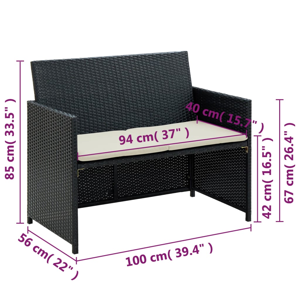 2-Sitzer-Gartensofa mit Polstern Braun Poly Rattan
