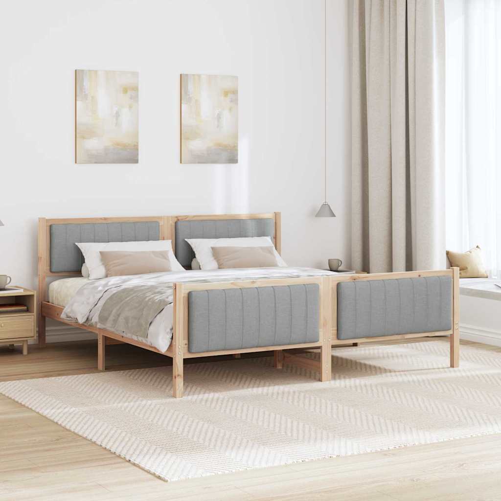 Bettgestell Braun und hellgrau 200 x 200 cm Massivholz Kiefer
