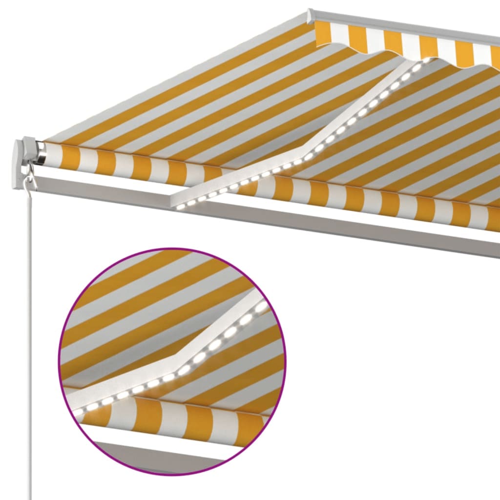 Markise Manuell Einziehbar mit LED 300x250 cm Blau und Weiß