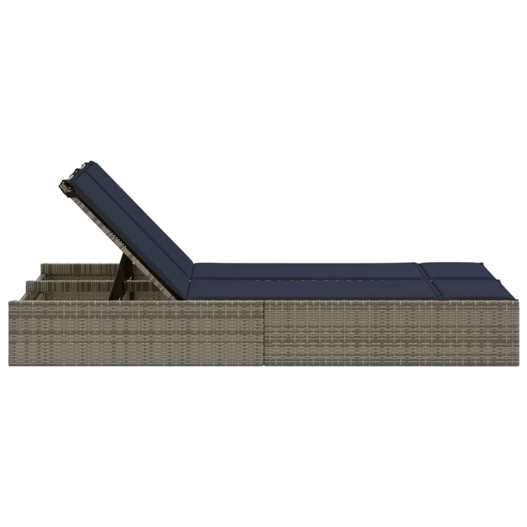 Doppelte Sonnenliege mit Kissen Braun Poly Rattan
