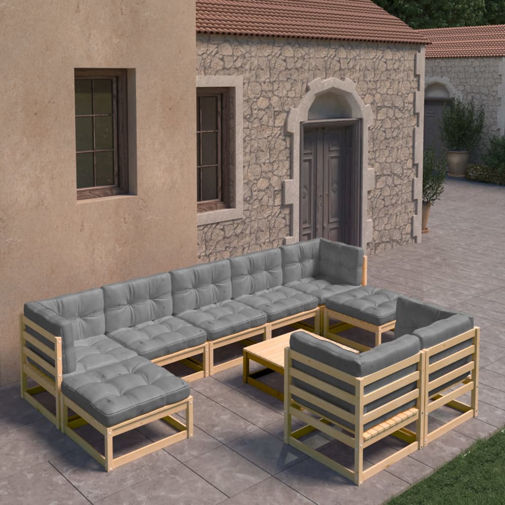 10-tlg. Garten-Lounge-Set Weiß Massivholz Kiefer