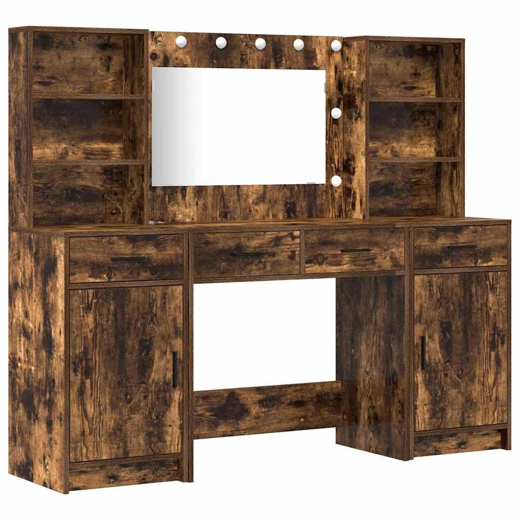 Schminktischset mit LED mit Schubladen 3 pcs Weiß Holzwerkstoff