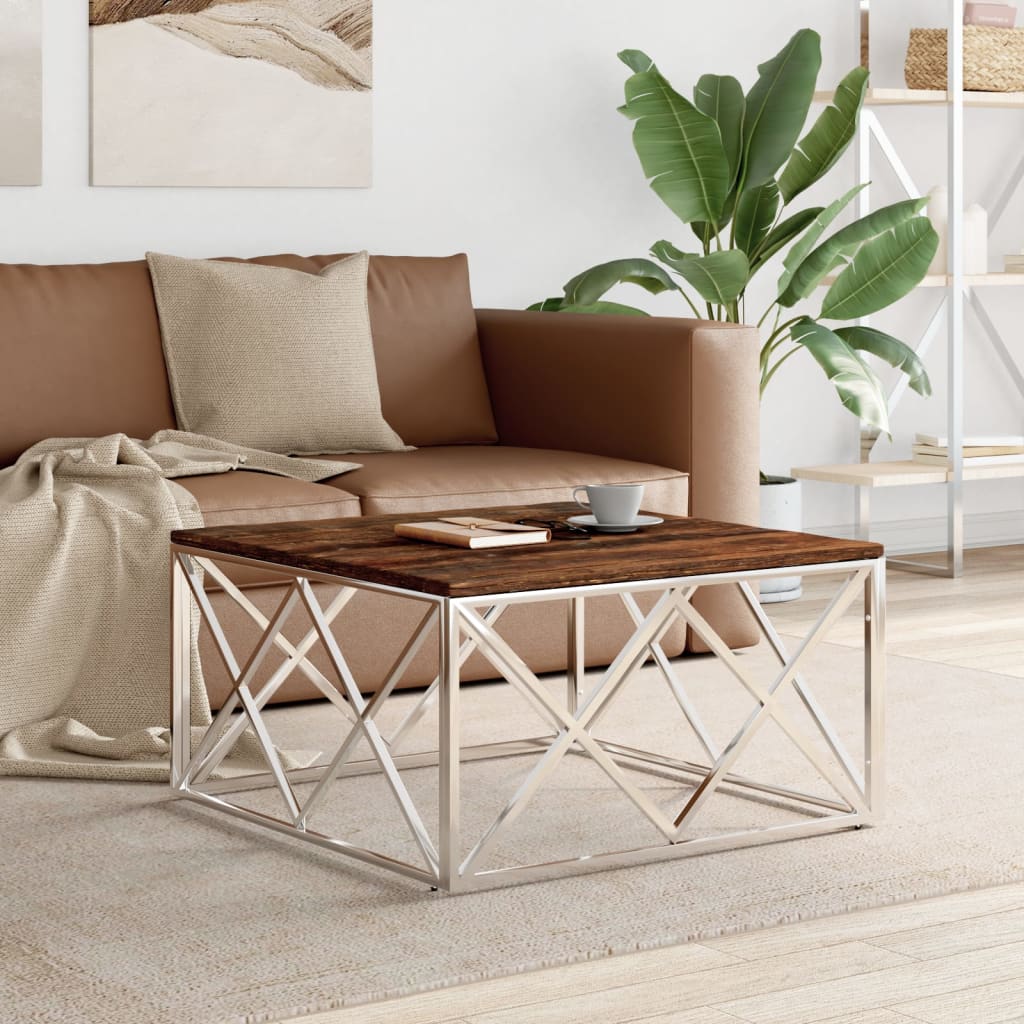 Couchtisch 80x80x40 cm Edelstahl und Glas