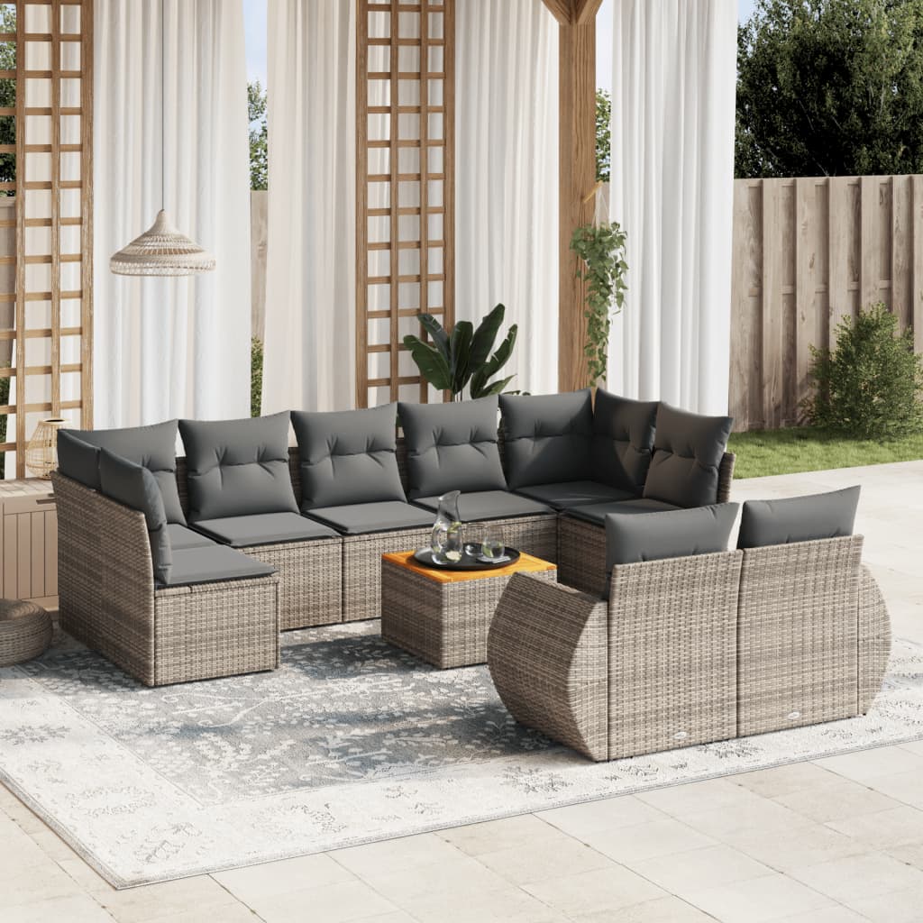 10-tlg. Garten-Sofagarnitur mit Kissen Schwarz Poly Rattan
