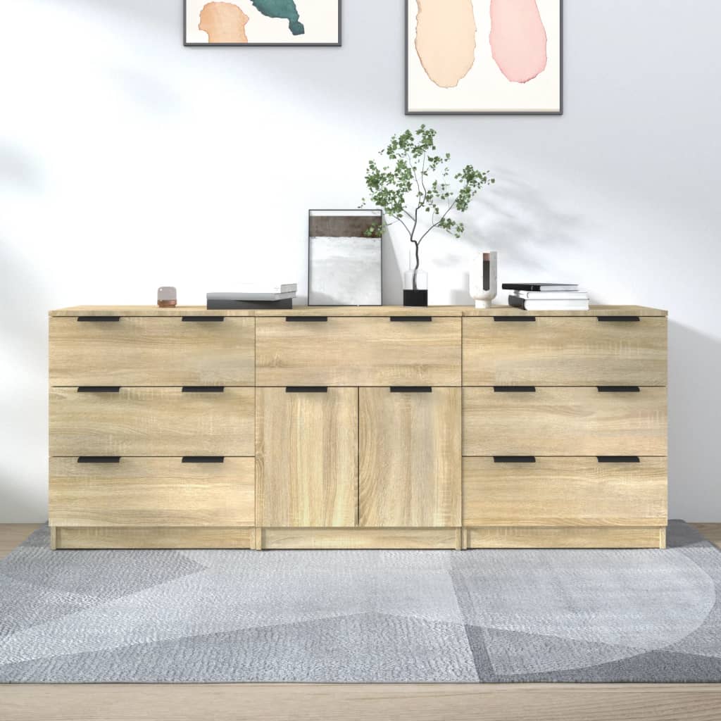 3-tlg. Sideboards Weiß Holzwerkstoff