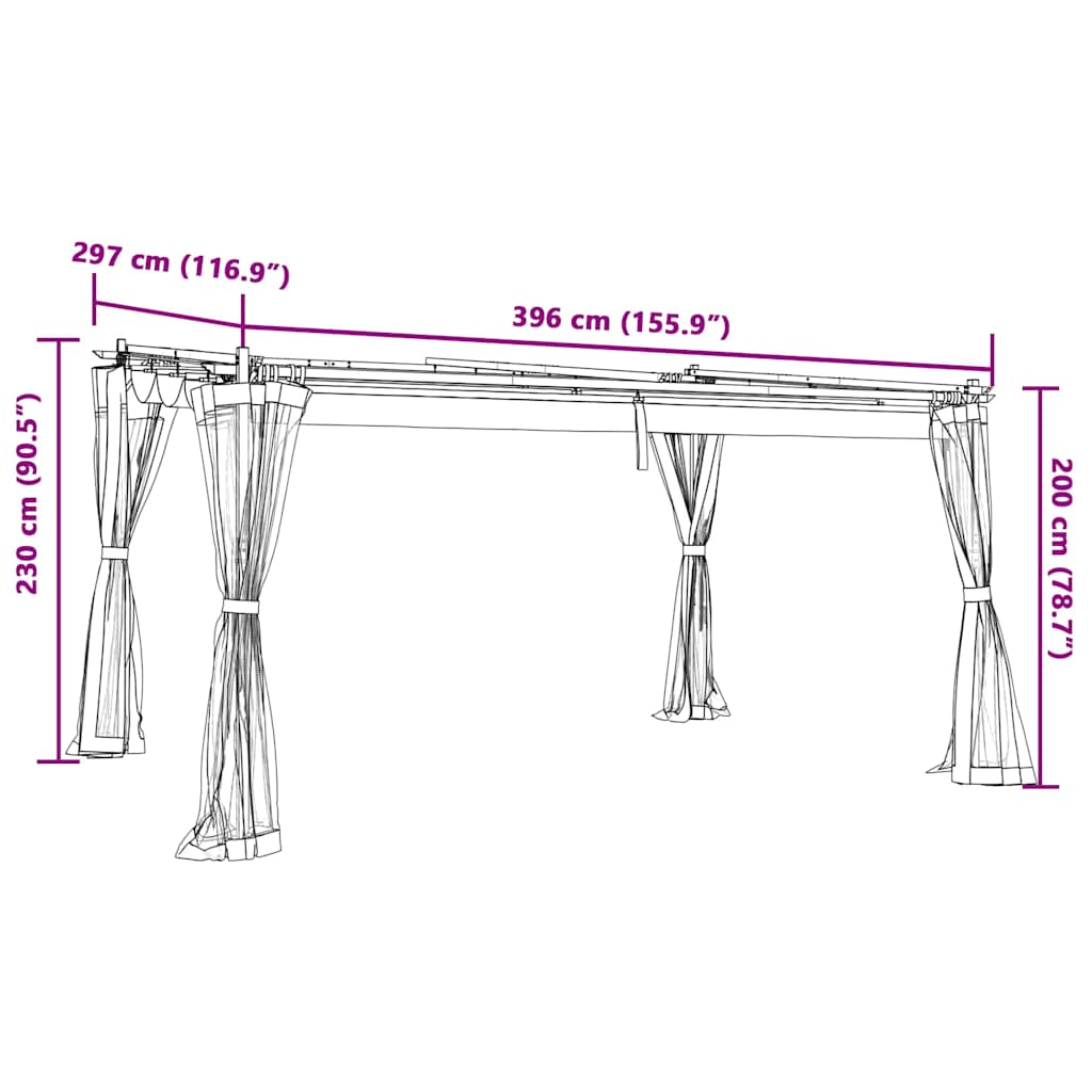 Pavillon mit Netzwände Creme 3x3 m Stahl
