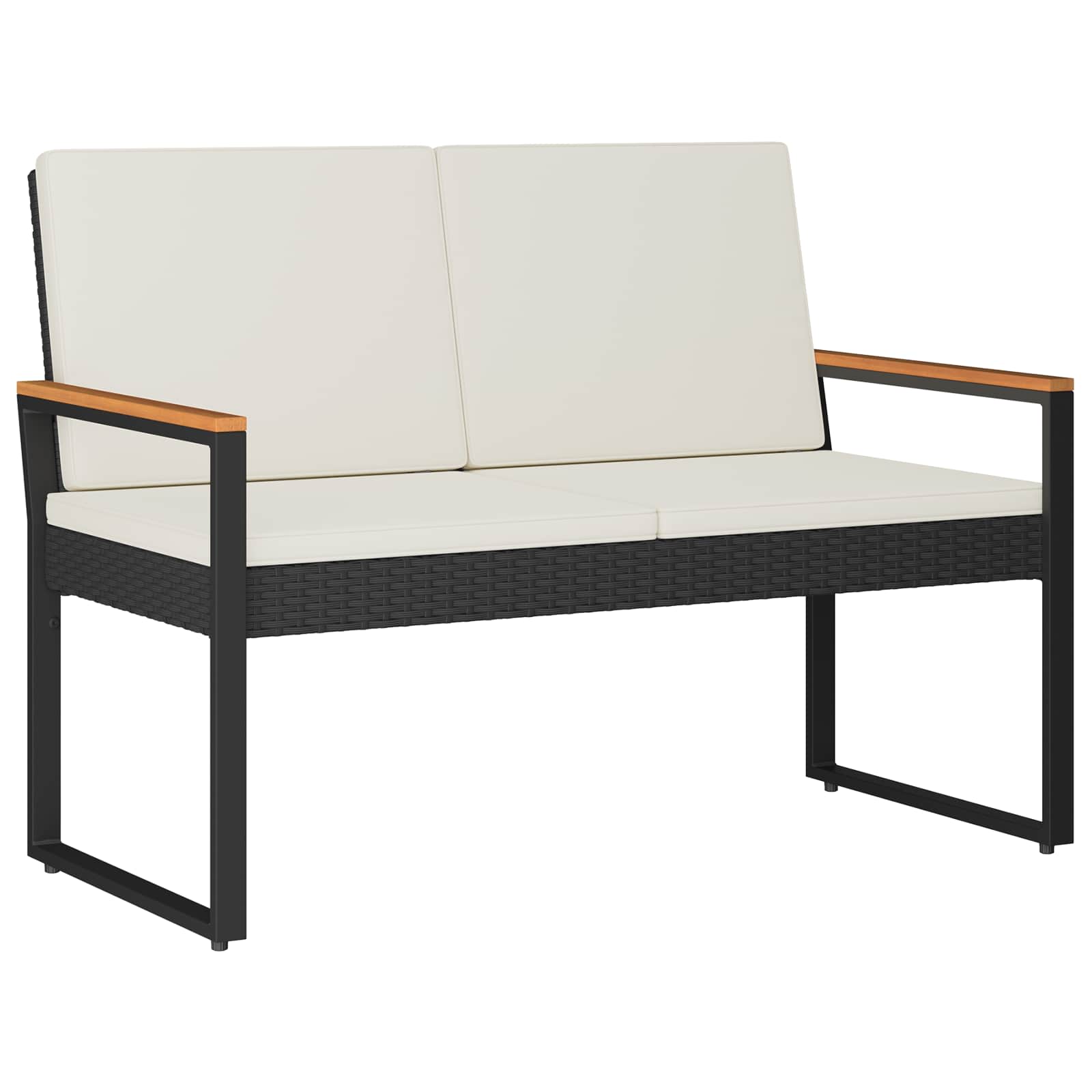 Bank Outdoor mit Kissen Schwarz 107 x 61 x 80 cm Poly-Rattan