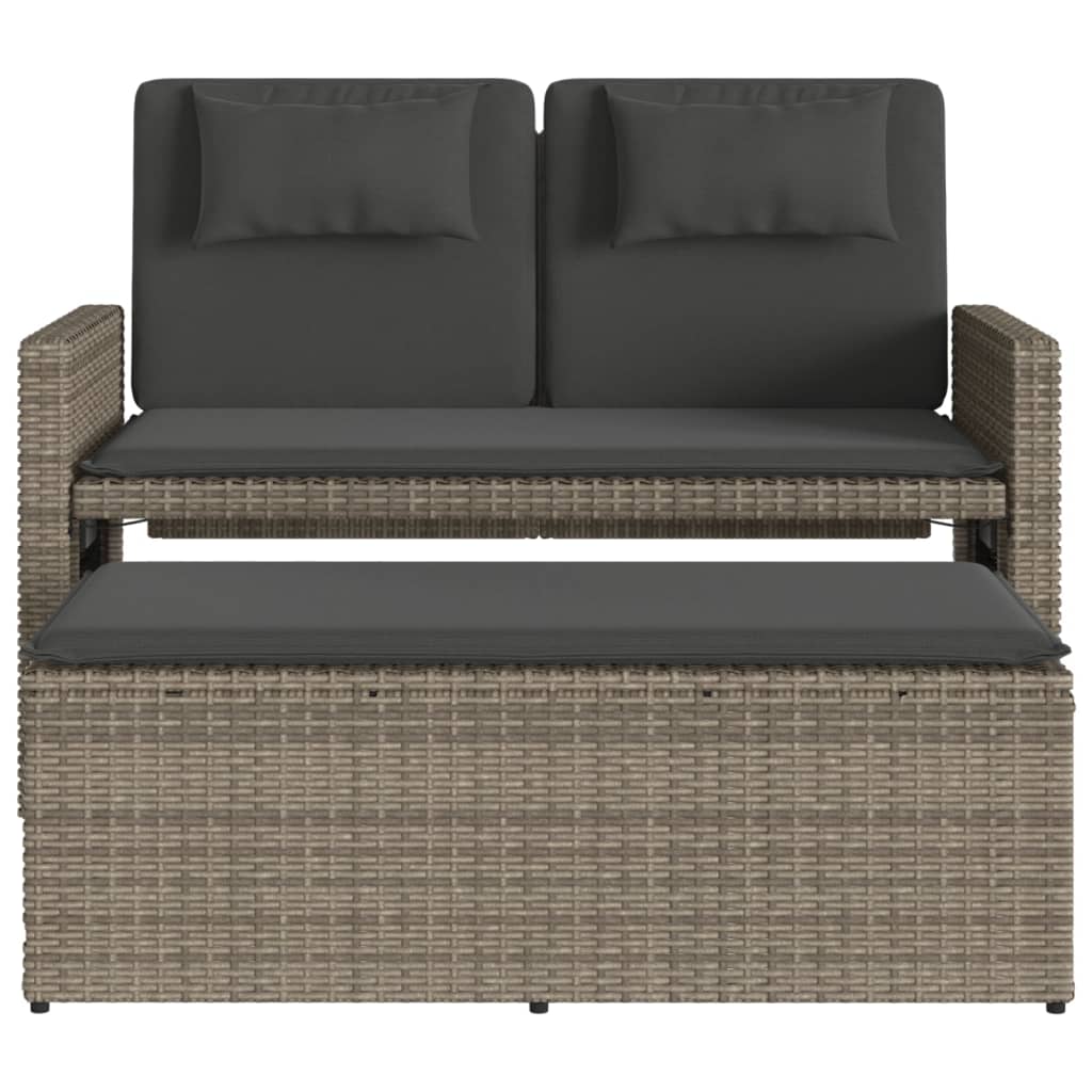 Gartenbank Verstellbar mit Kissen Schwarz Poly Rattan