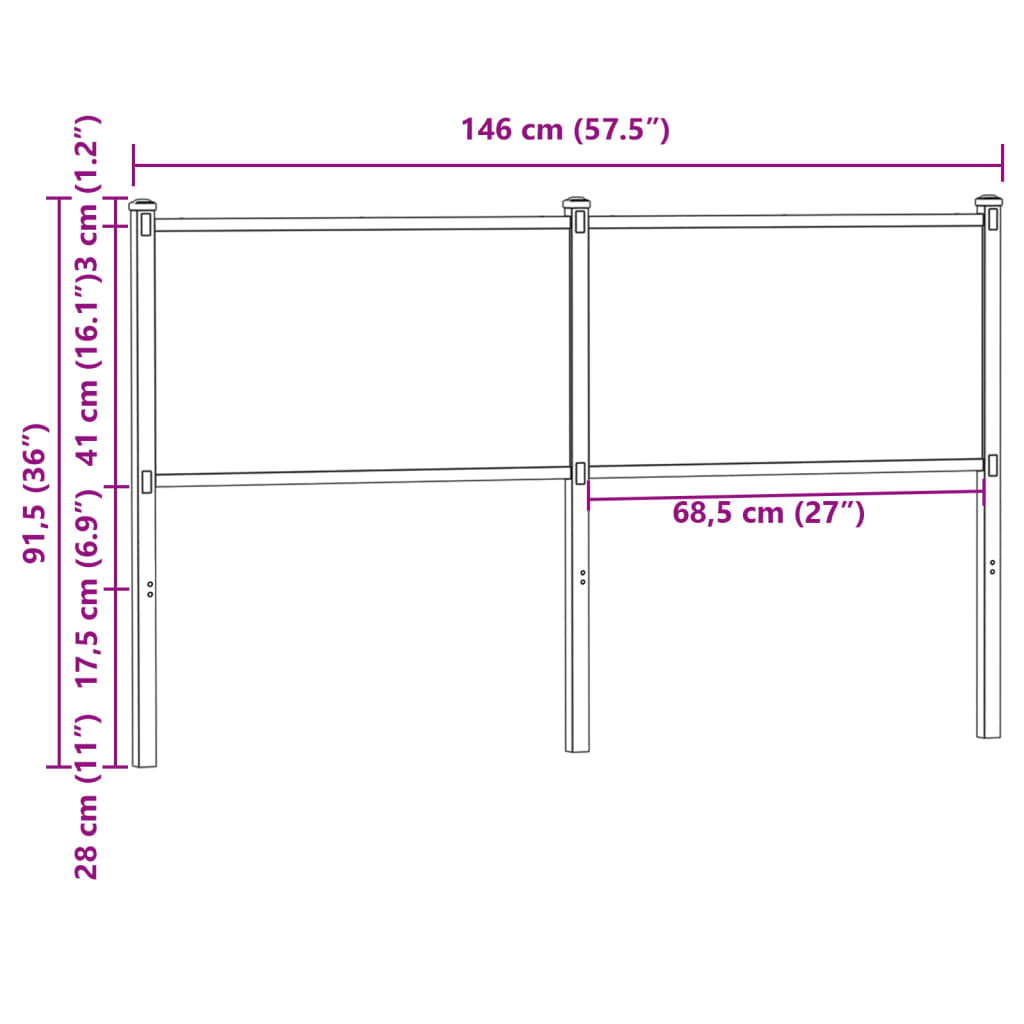 Ersatz-Kopfteil Räuchereiche 75 cm Holzwerkstoff und Stahl