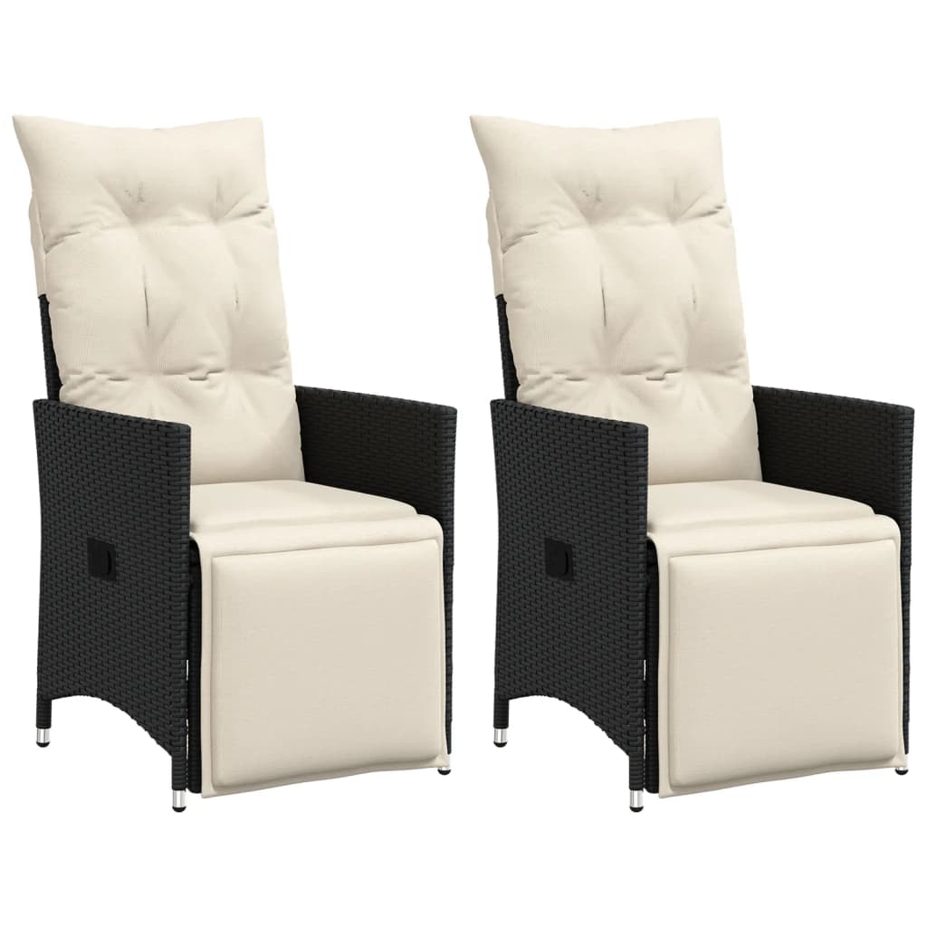 Gartensessel Verstellbar mit Kissen Schwarz Poly Rattan