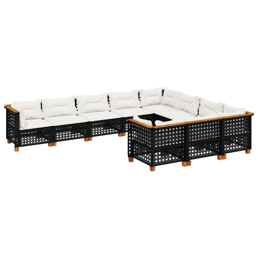 10-tlg. Garten-Sofagarnitur mit Kissen Beige Poly Rattan