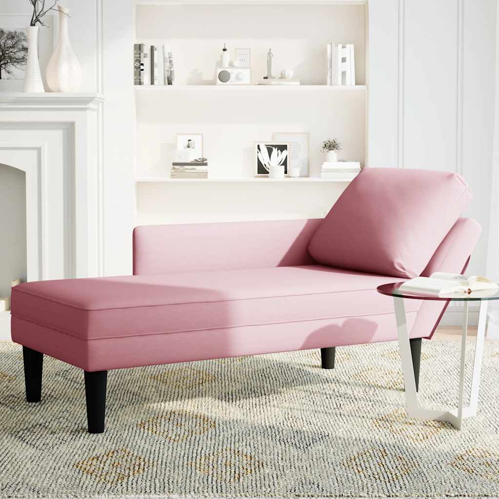 Chaiselongue mit Kissen und Rechter Armlehne Blau Samt