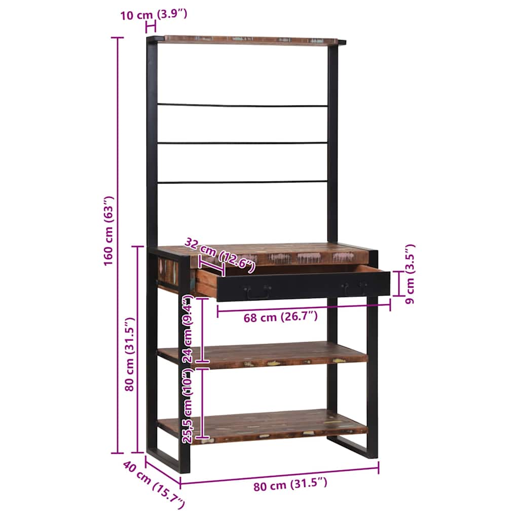 Küchenregal Braun und Schwarz 80 x 40 x 160 cm Massivholz Mango