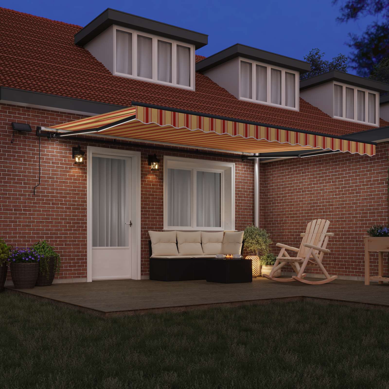 Markise Manuell Einziehbar mit LED 300x250 cm Blau und Weiß