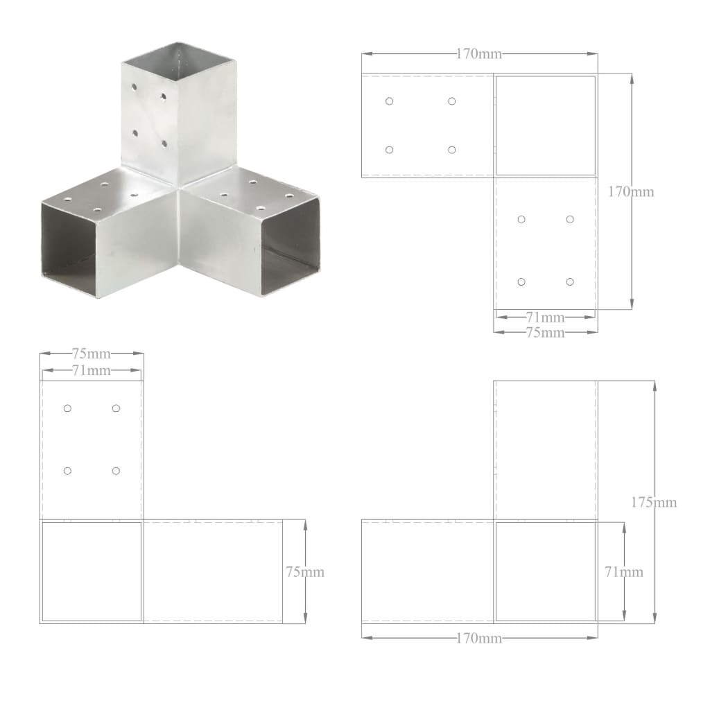 Pfostenverbinder L-Form Verzinktes Metall 71 x 71 mm
