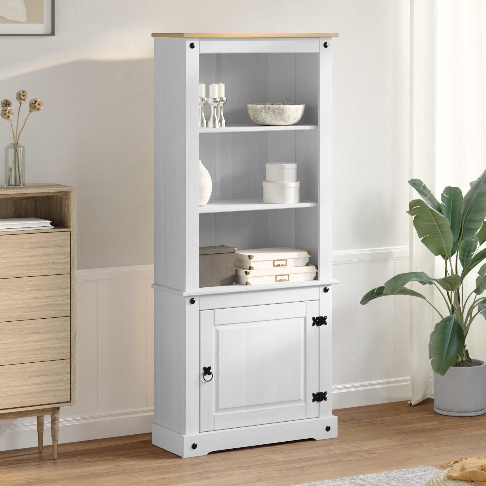 Highboard Corona 74x38x170 cm Massivholz Kiefer