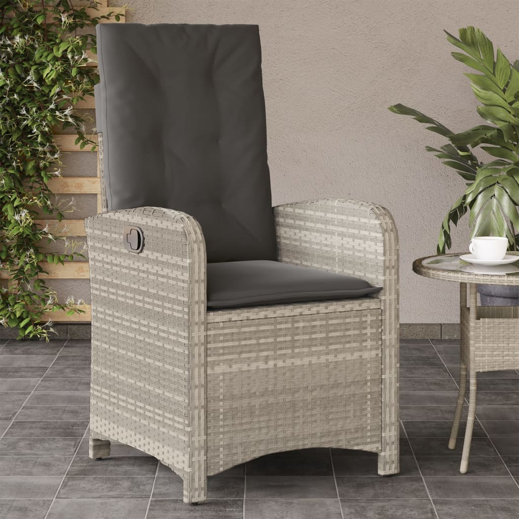 Gartensessel Verstellbar mit Kissen Schwarz Poly Rattan