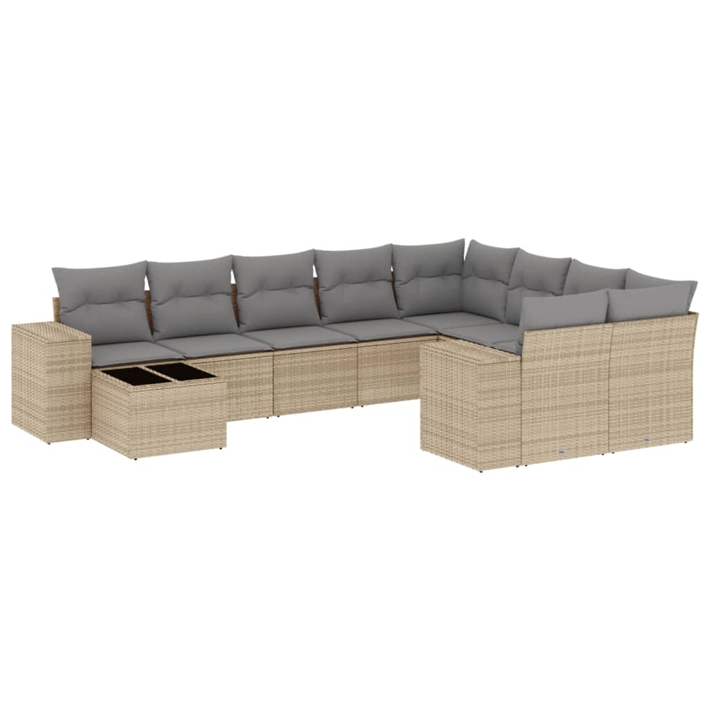 10-tlg. Garten-Sofagarnitur mit Kissen Schwarz Poly Rattan
