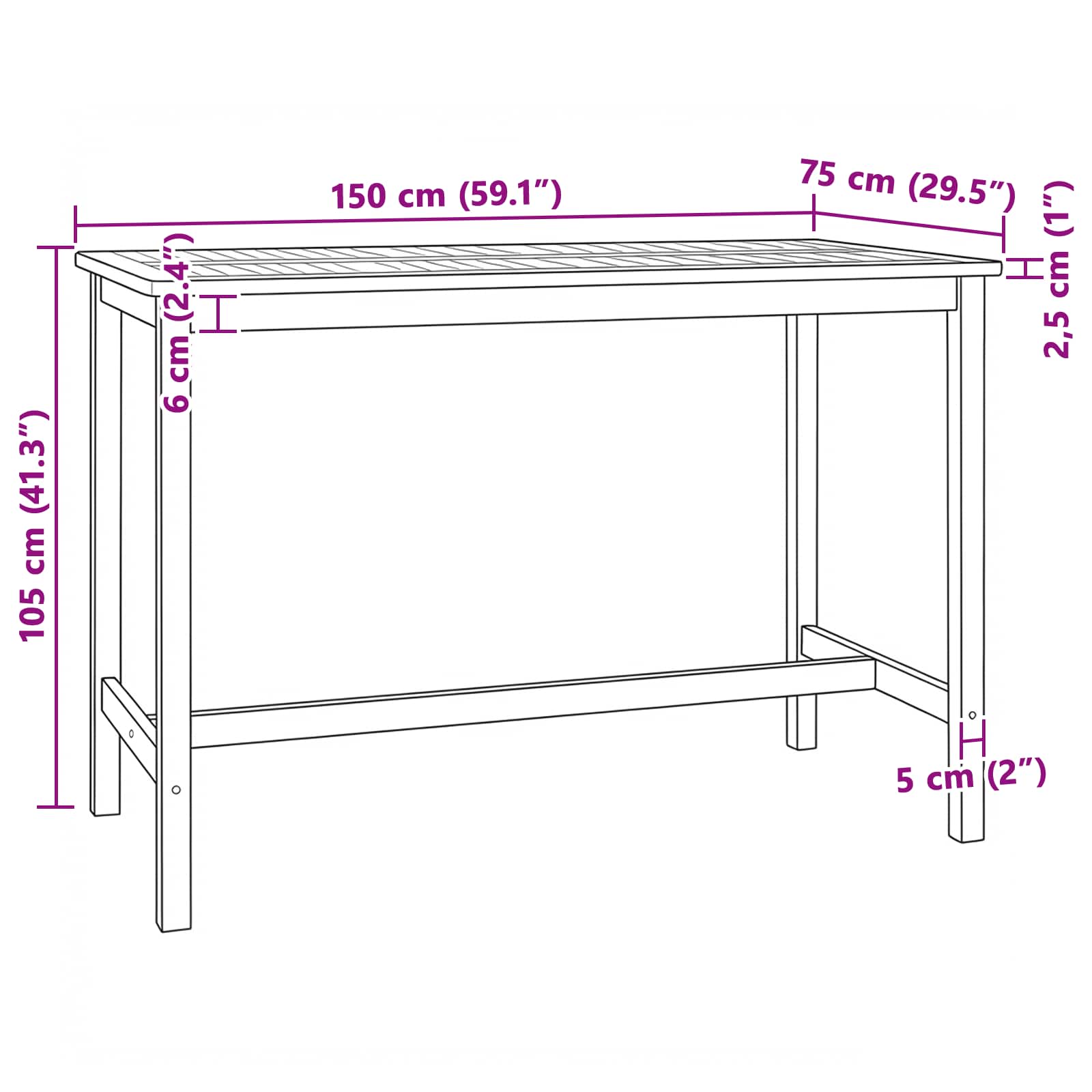 Bartisch Natur 60 x 60 x 105 cm Massiv-Teak