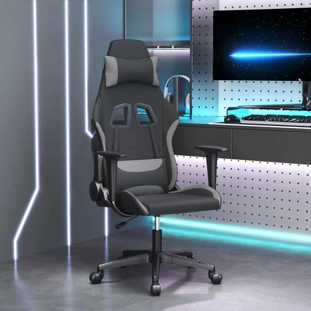 Gaming-Stuhl mit Massagefunktion Schwarz und Creme Stoff