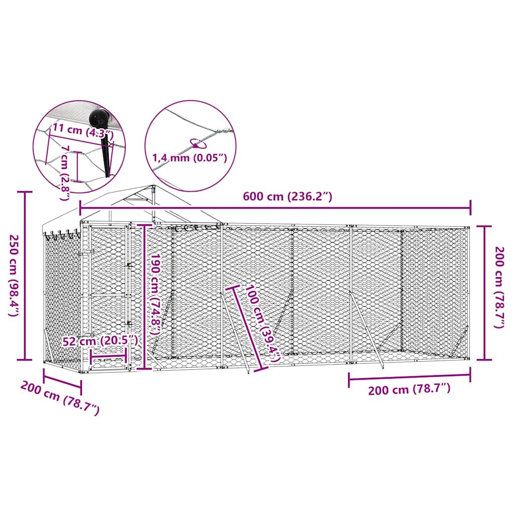 Outdoor-Hundezwinger mit Dach Silber 2x2x2,5 m Verzinkter Stahl