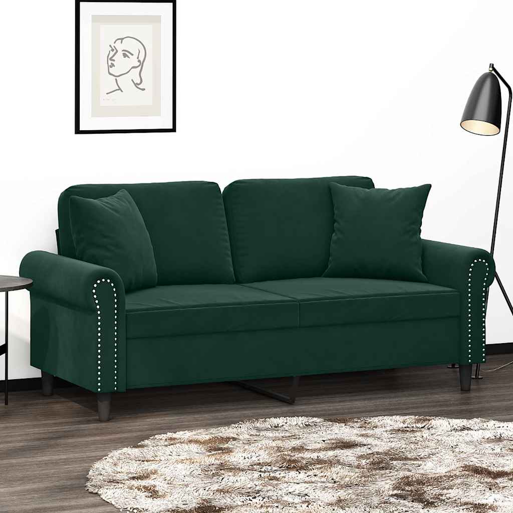 2-Sitzer-Sofa mit Zierkissen Dunkelgrün 120 cm Samt