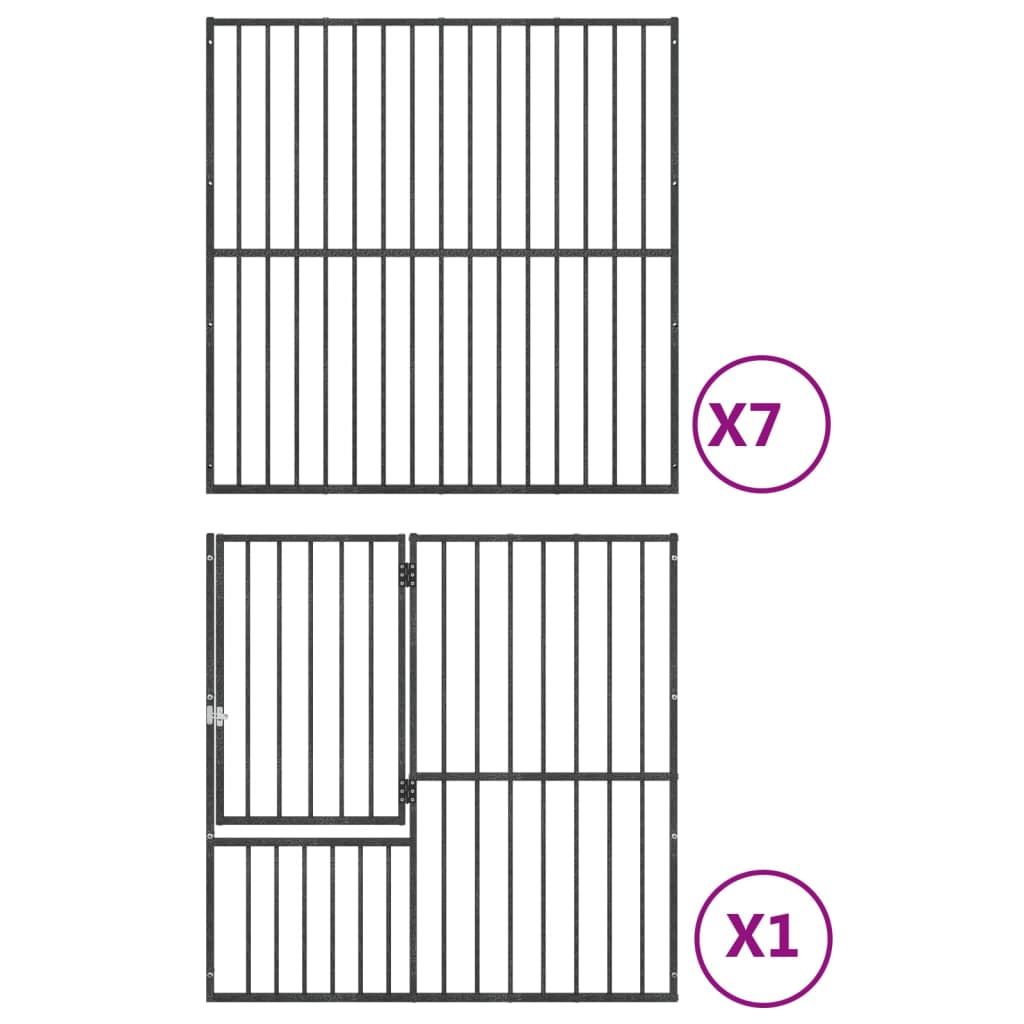 Hundelaufstall 4-tlg. Schwarz Verzinkter Stahl