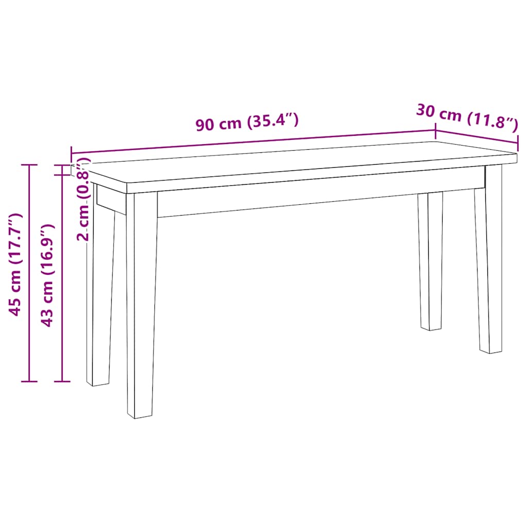 Bank 90 cm Braun Massivholz Gummibaum