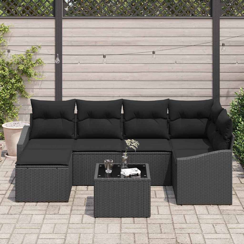 Garten Essgruppe mit Kissen 6 pcs Schwarz und Creme