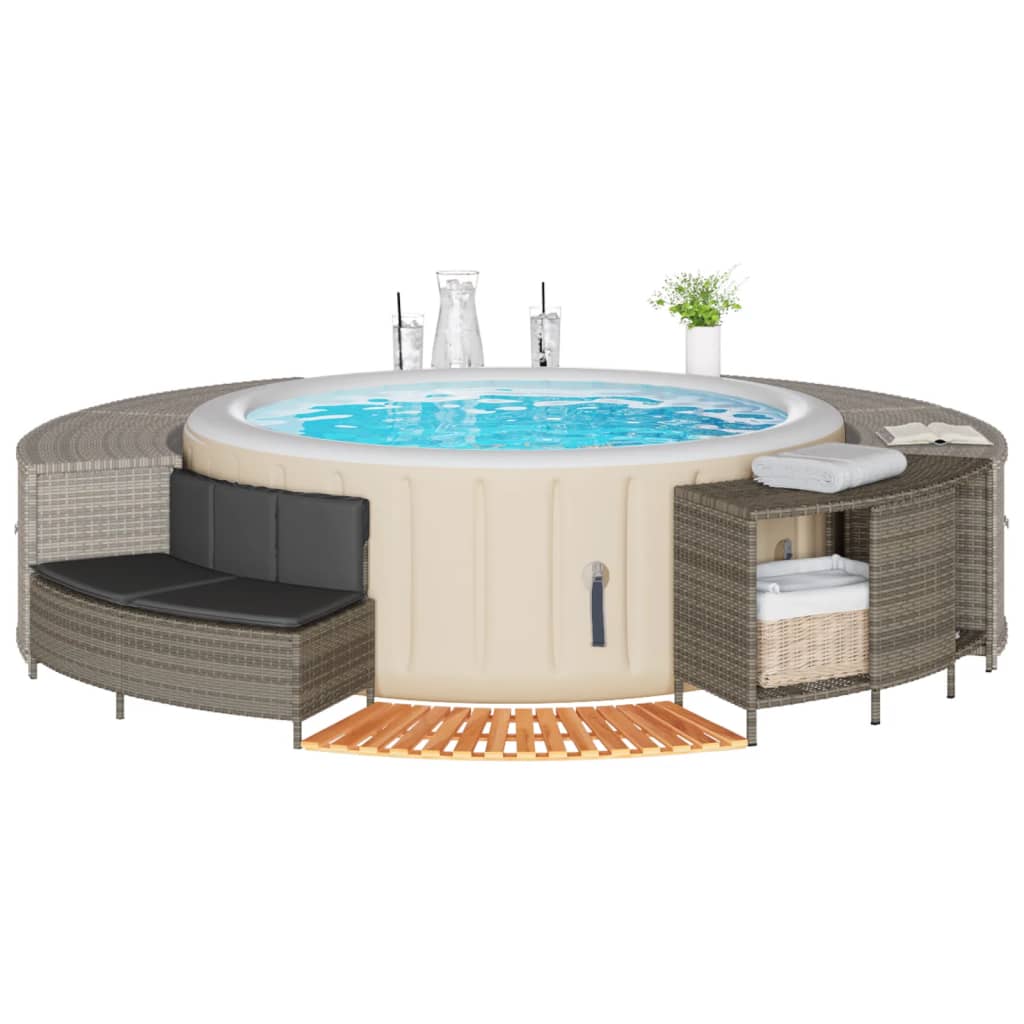 Whirlpool-Umrandung Schwarz Poly-Rattan und Massivholz Akazie