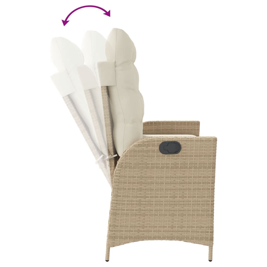 Gartenbank Verstellbar mit Kissen Schwarz Poly Rattan