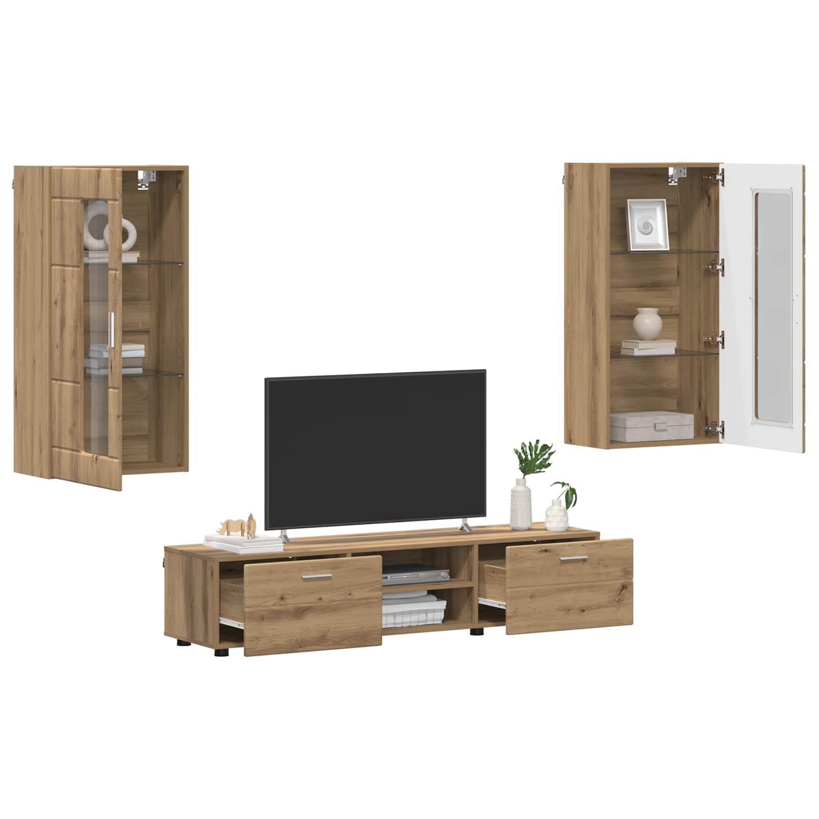 Highboard mit Regal FLORIN Weiß 60 x 35 x 182 cm Holzwerkstoff