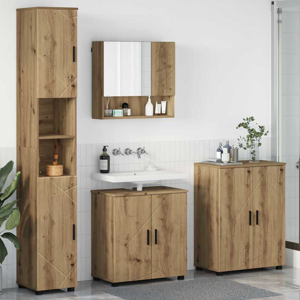 Badezimmermöbel-Set mit Tür 4 pcs Weiß Holzwerkstoff & Metall