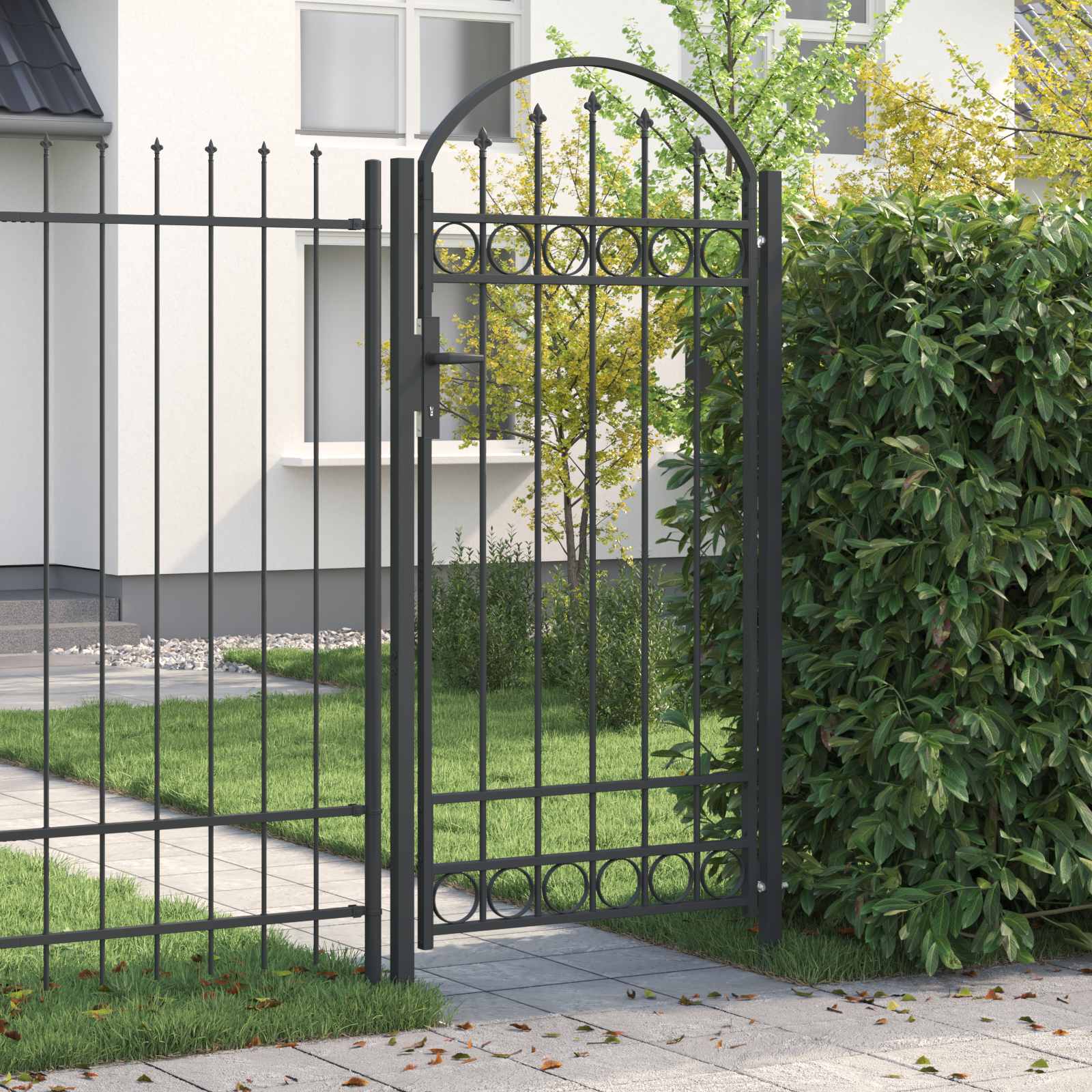 Gartentor ASSEN mit Bogenabschluss Stahl 102 x 125 cm Schwarz