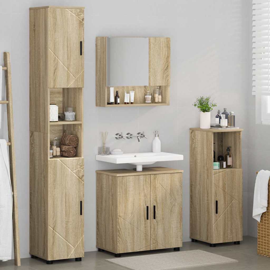 Badezimmermöbel-Set mit Tür 4 pcs Weiß Holzwerkstoff & Metall