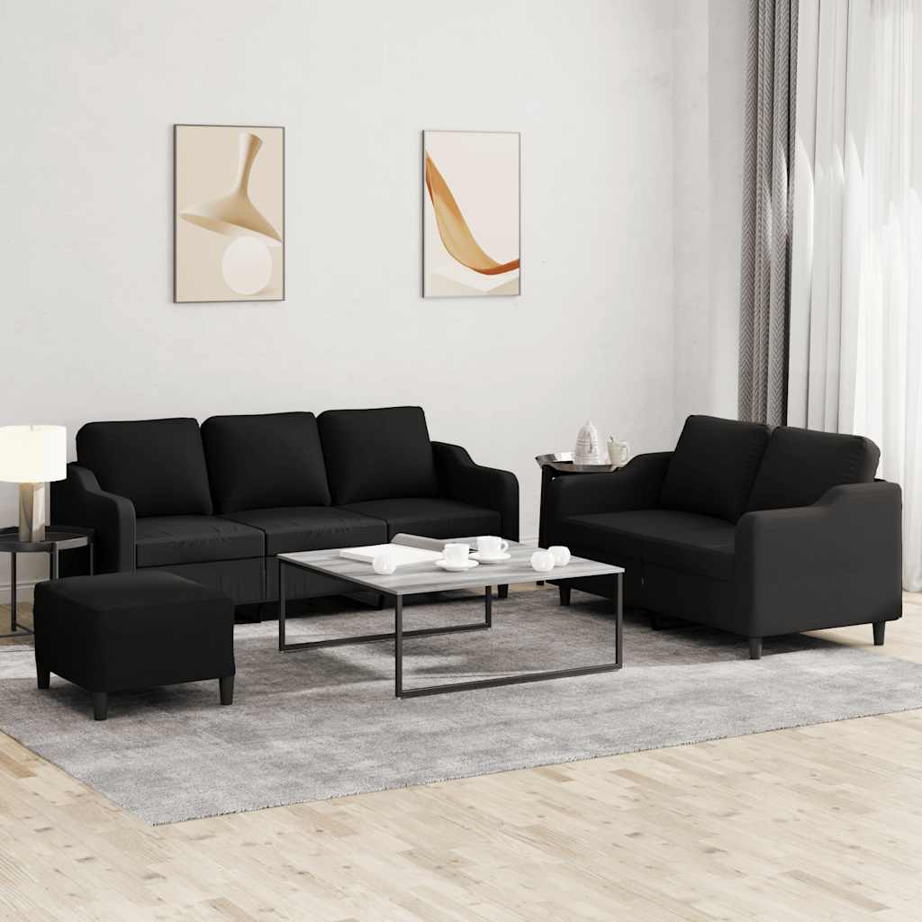 3-tlg. Sofagarnitur mit Kissen Braun Stoff