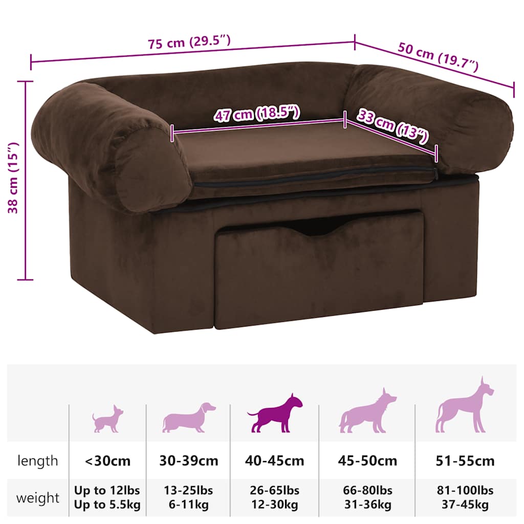 Hundesofa mit Schublade Dunkelgrau 75x50x38 cm Plüsch