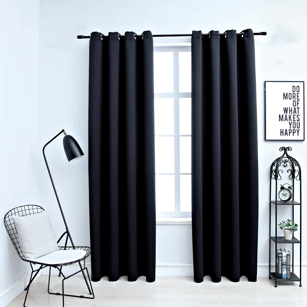 Verdunkelungsvorhänge mit Ringen 2 Stk. Schwarz 97x213 cm Stoff
