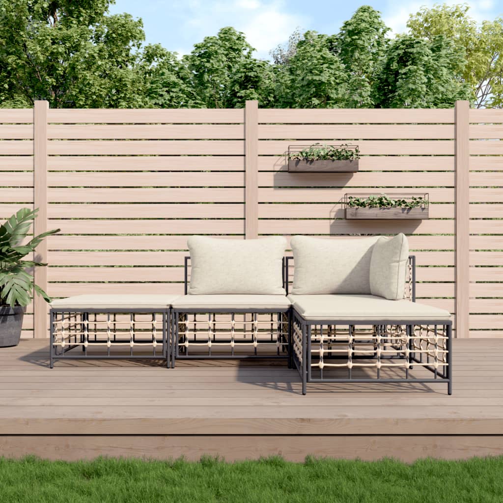 5-tlg. Garten-Lounge-Set mit Kissen Anthrazit Poly Rattan